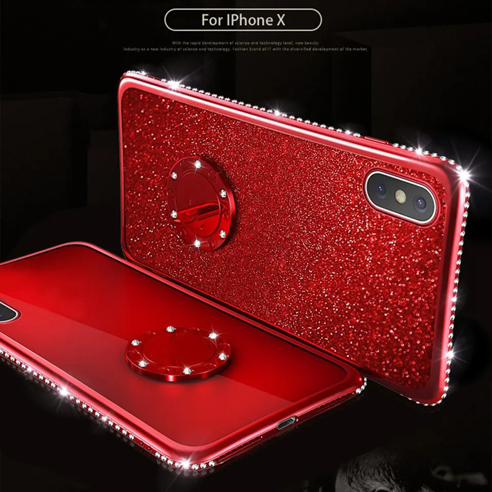 

3D Diamond Rotating Ring Holder Plating TPU Glitter Bling Case For iphone XS MAX XR X 7 Plus 6s Samsung S10E S10 S9 S8 Note 9 8
