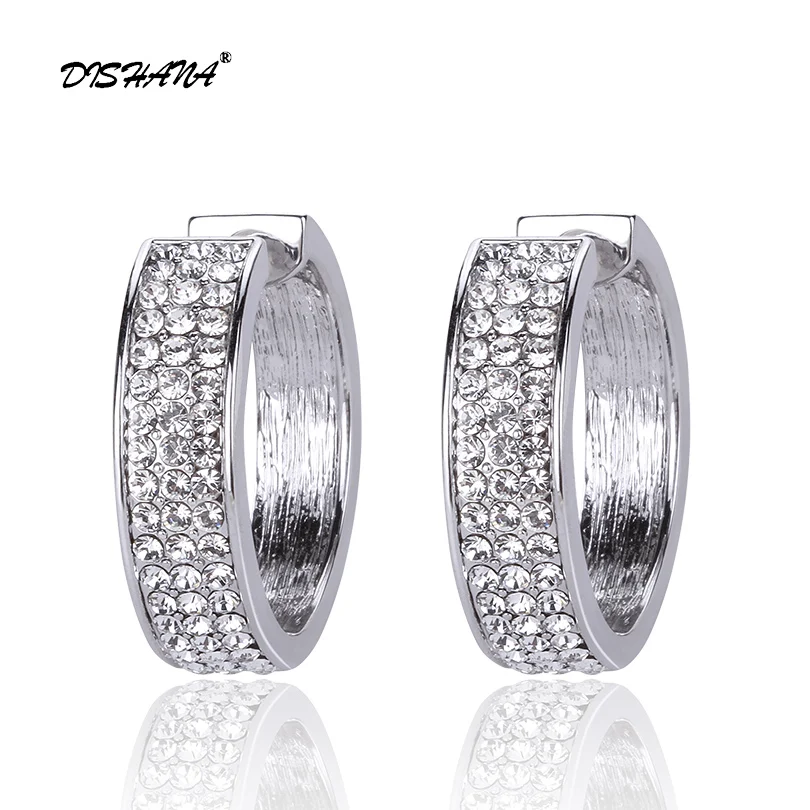 

Big Round Punk Hoop Earrings for Women White Gold-color Charming Rhinestone Earring Fashion Jewelry New 2016(E0231)