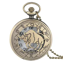 Medio cazador hueco Taurus doce constelaciones Diseño del tema reloj de bolsillo con cadena colgante Vintage hombres reloj de cuarzo mujeres marca reloj tous señora de la manera de la trenza de la correa reloj regalo reloj