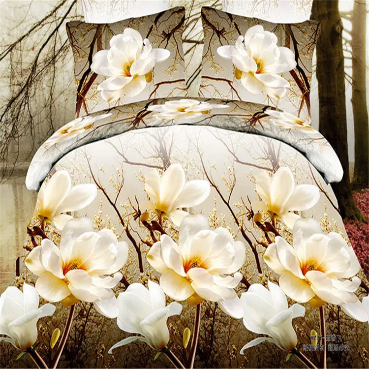 Home Textiles 3D Bedclothes "Magnolia Flower" 4PCS Bedding Sets King Or