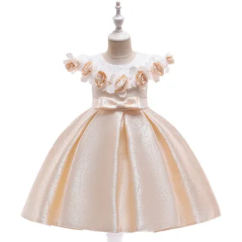 

Newly Design A-Line Champagne Satin First Communion Gowns Birthday Party Dresses with Handmade Flower