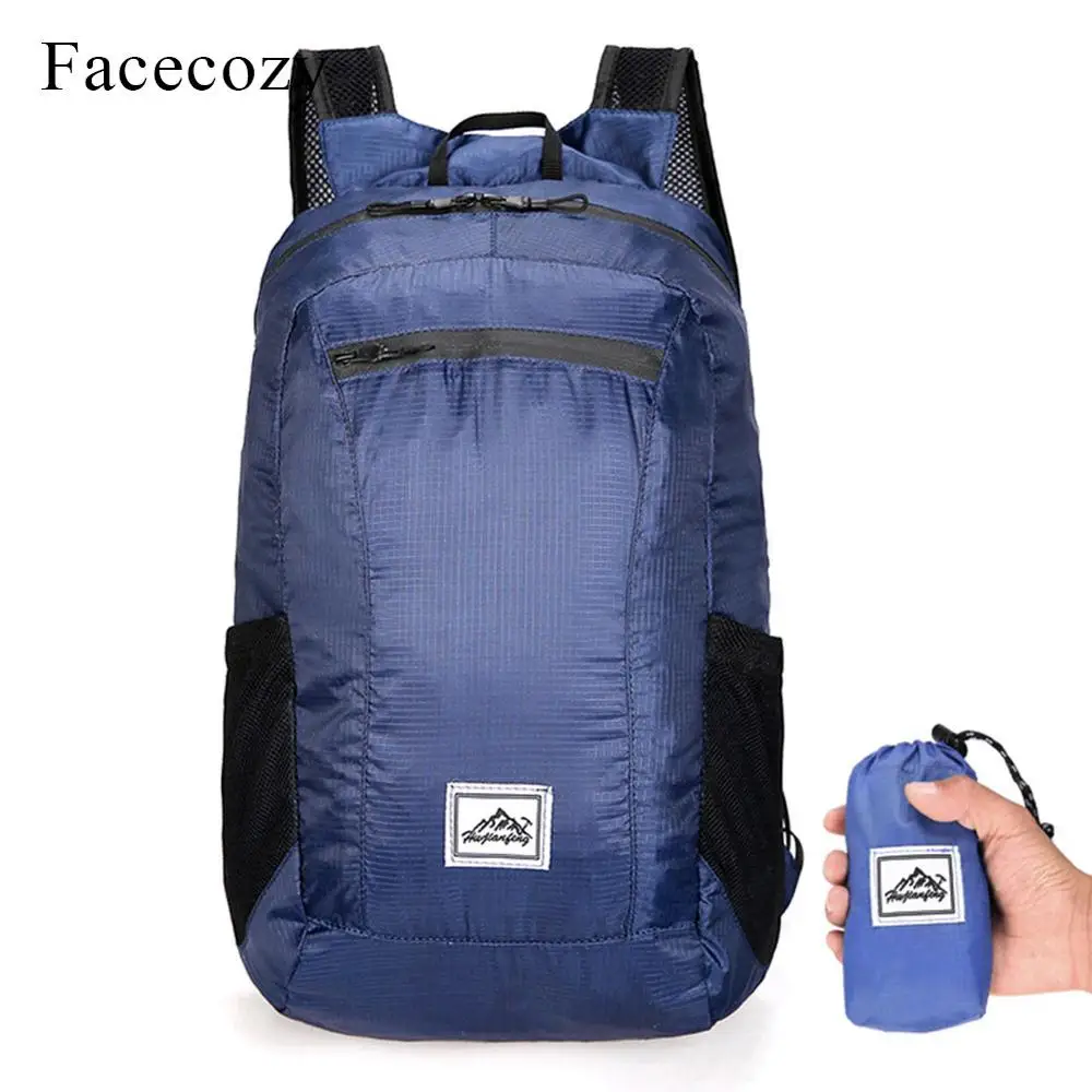 Facecozy, унисекс, открытый водонепроницаемый рюкзак, Складная портативная сумка, 20л, светильник, Спортивная складная сумка для мужчин и женщин, походная Сумка для кемпинга - Цвет: Navy Blue