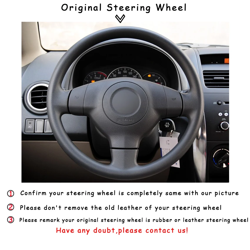 Black Leather Wine Red Leather Car Steering Wheel Covers for Suzuki SX4 Alto Old Swift auto Steering Covers