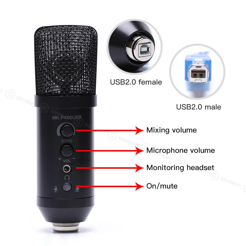 Многофункциональный USB конденсаторный микрофон Студийный Профессиональный кардиоидный микрофон караоке монитор реверберации с штативом для компьютера