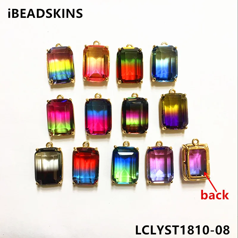 

New arrival! 18x13mm 20pcs/lot Copper Material with Glass Double color effect Rectangle-shape charm for Jewelry handmade