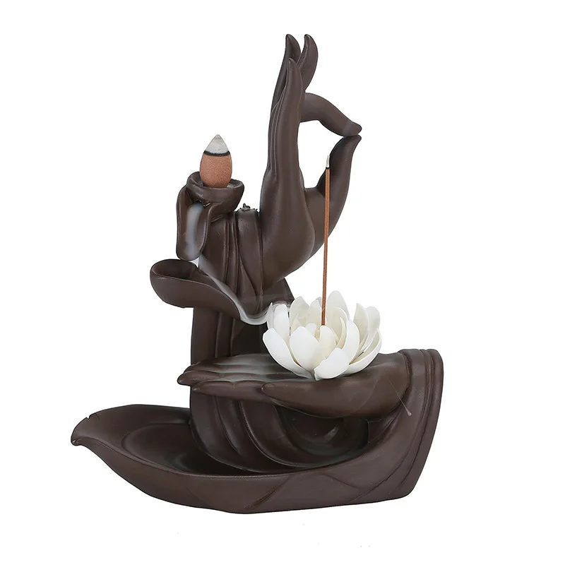 

Ceramic Lotus Incense Burner,Purple Clay Incense Burner Buddha Hand Backflow Incense Burner Lotus Aromatherapy Furnace
