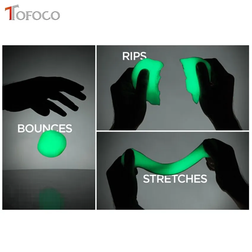

Anti-Stress Glow In The Dark Play dough Polymer Clay Slime Toys Light Plasticine Lizun Putty Education Novelty Toy Clayey TOFOCO