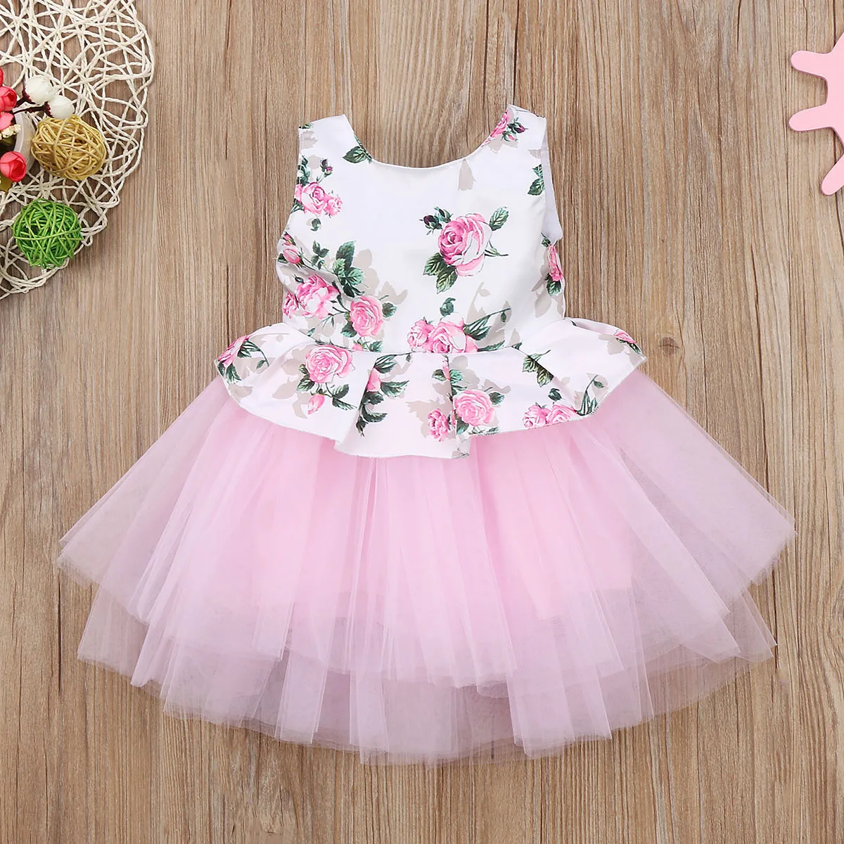 

Ruffled Sleeveless Flower and Mesh Princess Dress For Baby Girl