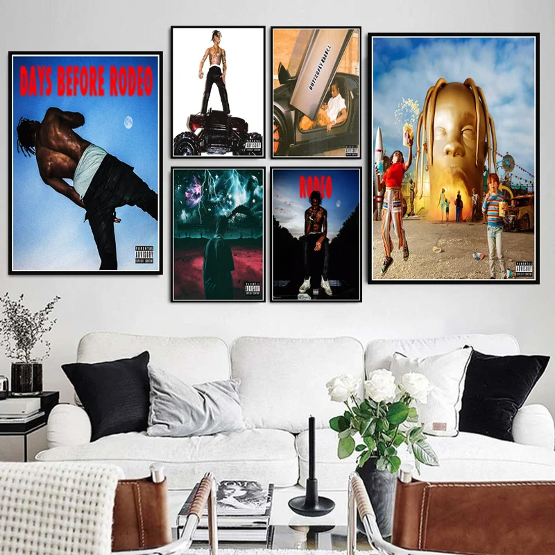 С изображением Трэвиса Скотта Astroworld Rodeo DAYS Rap музыкальный альбом звезда плакатный принт искусство холст живопись настенные картины гостиная домашний декор