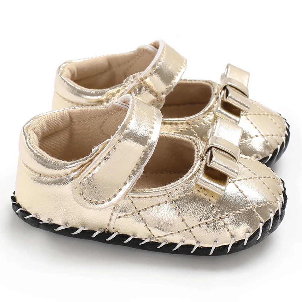 Новорожденных девочек с мягкой подошвой кожаные кроватки обувь анти-кроссовки Prewalker 0-18 м