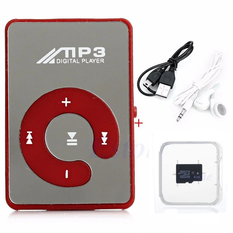 ANENG Горячая мини зеркало USB цифровой клип Mp3 музыкальный плеер+ для SD TF карты 4 Гб+ наушники+ USB кабель для передачи данных 8 цветов выбор