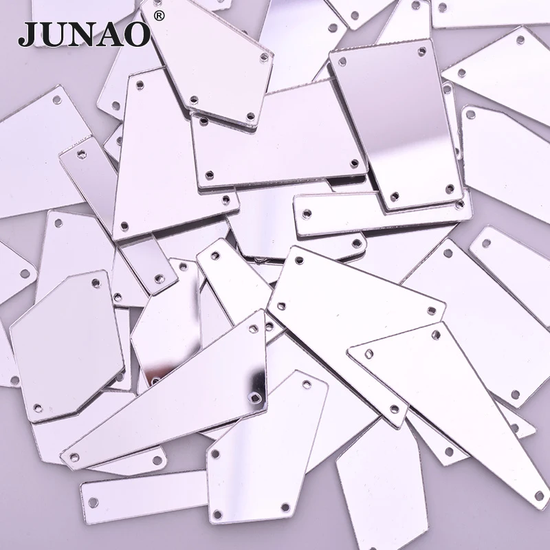 

JUNAO 50pc Mix Size Sewing Mirror Rhinestone Clear Silver Crystal Stones Applique Flat Back Acrylic Gems Sew On Strass for Dress
