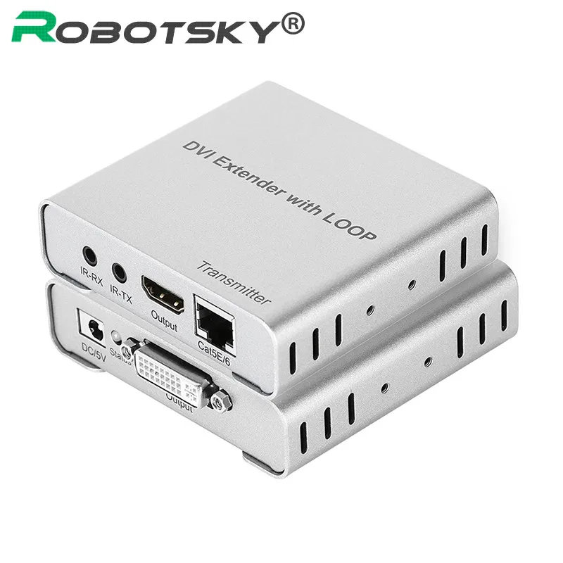 

Robotsky 1080p 3D EDID With IR For HDTV DVD Single Cat5E/6 DVI TX+RX Support 50Meters DVI Singer Cable Extender with Loop