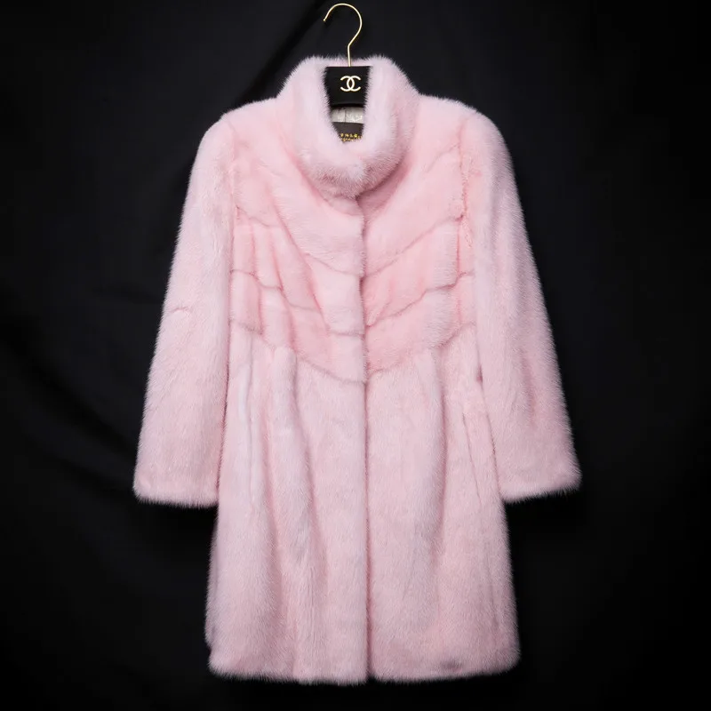 2017 New Mink Wool Mink Fur Coat Lady In The Long Winter Pink Clothes