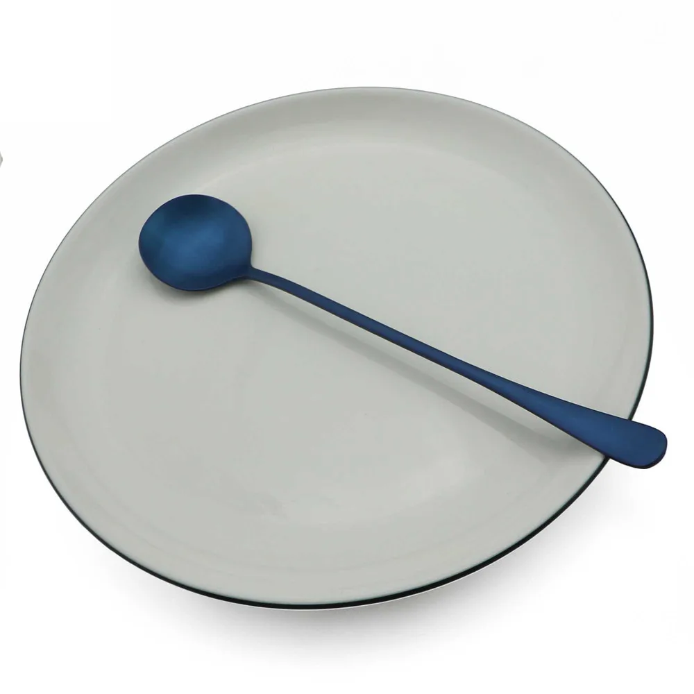 Элегантные Синие столовые приборы набор посуды десерт креативный столовый набор вилки для фруктов торт из нержавеющей стали стейк нож набор посуды - Цвет: Ice Cream Spoon