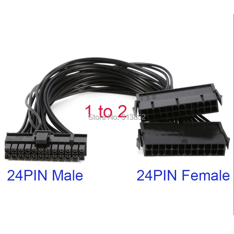 Sincronizador de Alimentação Macho para Fêmea Mineração Atx Cabo de Extensão Dual Psu Adaptador de Computador 24 Pinos 30cm - Imagem 2