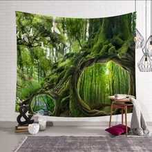 Настенный зеленый лес Природа Гобелен Пейзаж Настенный Гобелен из ткани 200x150 Большой Настенный Гобелен Декор одеяло пляжное полотенце