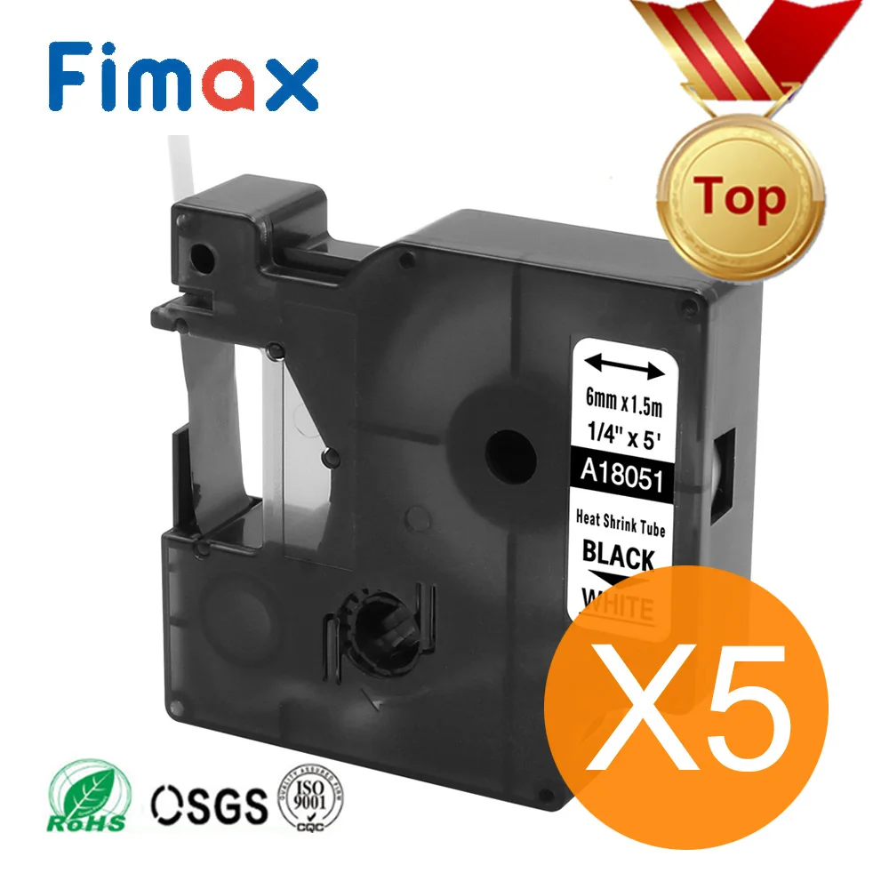 

Fimax 5 Pcs Compatible for Dymo Industrial Heat Shrink Tube 18051 6mm 18052 18053 18054 18055 18056 for DYMO Rhino Label Printer