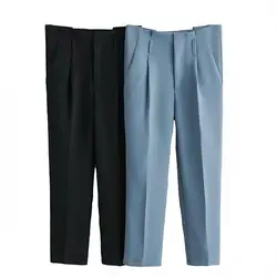 2019 Женские однотонные брюки-карандаш в Корейском стиле до щиколотки с высокой талией повседневные уличные брюки