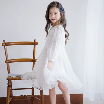 

New Spring 2020 Baby Princess Dress Girls Lace Dress Children Dress Toddler Kids Dress White Flower Teenage Clothes Fancy,#3804