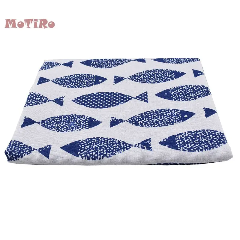 

MoTiRo,Blue Fish Series Printed Cotton Linen Fabric For Meter,Cloth For Quilting/Sewing/Sofa/Table/Curtain/Bag/Cushion Material