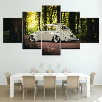 

Volkswagen Beetle Car Canvas Painting Wall Art Modular Living Room Home Decor Poster 5 Pieces HD Prints Forest landscape Picture
