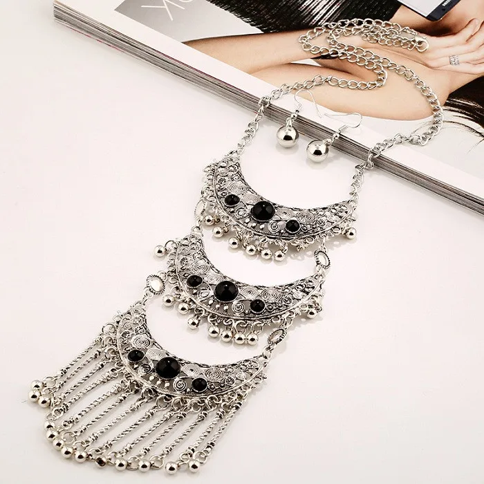 LZHLQ Многослойные Длинные винтажные ожерелья с кисточками новые модные женские покрытые металлическое ожерелье с бусинами Полые Подвески
