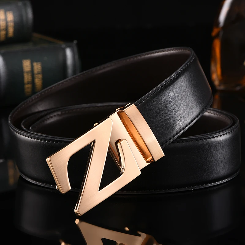 Luxury Golden Buckle Belt Men's Genuine Leather Belts Z Word Buckle