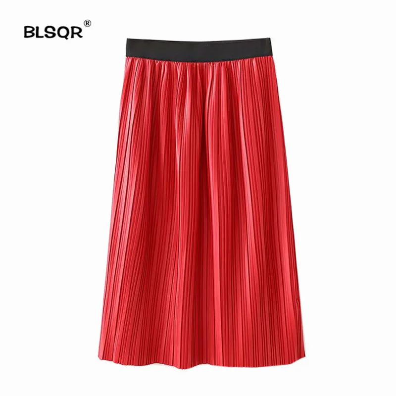 Buy Fashion Women PU Leather Red Pleated Skirts