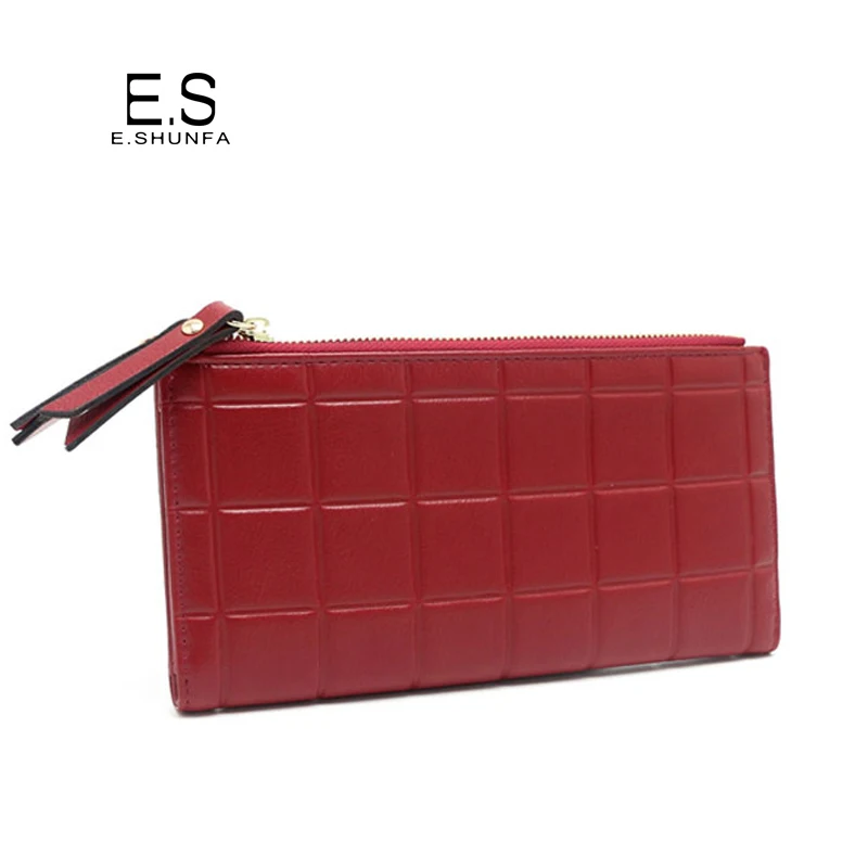 

Fashion Plaid Wallets For Women 2018 Embossed PU Leather Wallet Clutch Purse Double Zipper Hasp Elegant Ladies Long Wallets