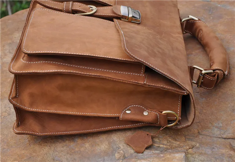 Для Мужчин's портфели пояса из натуральной кожи 16 дюймов Ретро мужской Crossbody сумки на плечо Crazy Horse коровьей сумка для ноутбука