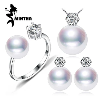 

MINTHA Pearl Jewelry Brand wedding engagement jewelry sets Natural Pearl pendant Necklace women stud Earrings crown ring