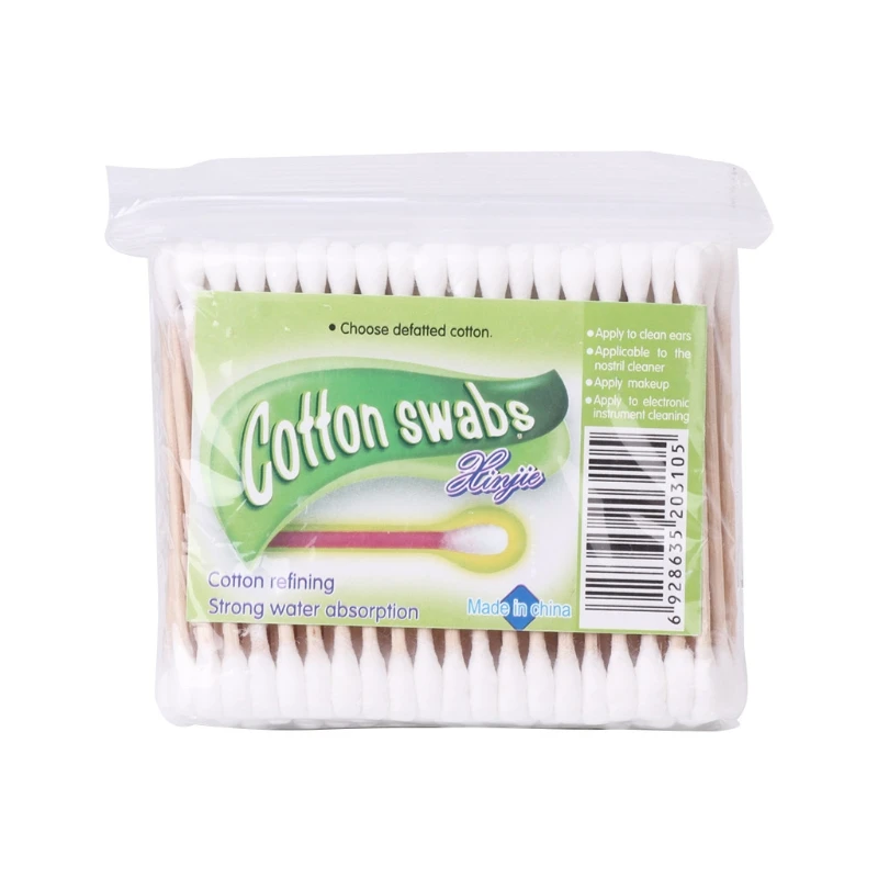 

100Pcs Cotton Swab Baby Care Wood Stick Double Head Cotton Swab Cleaning Makeup Remover Soft Bag Packaging Wood Clean Tools