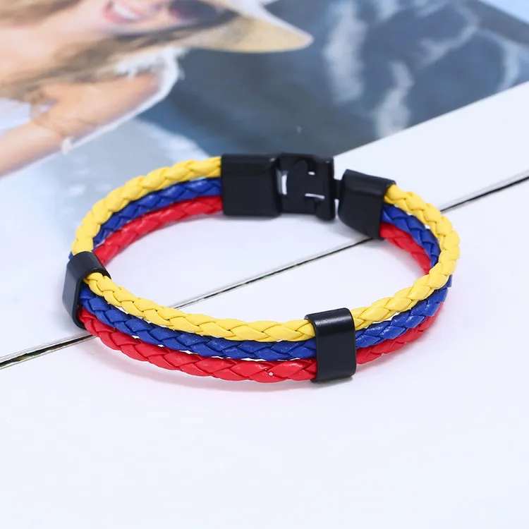 National Flag Color ES Spain Multi Layer Leather Bracelet For Men Bangle Fashion Black Handemade Male Jewelry Pulseira Masculina