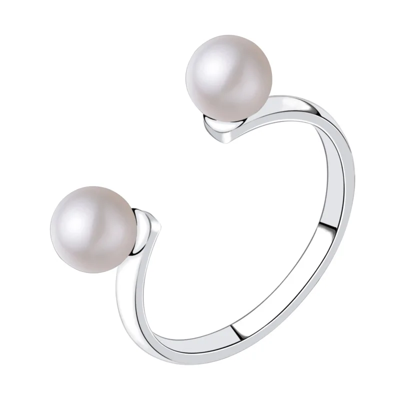 

Natural Pearls Ring Pure Silver Korean Simple Ring Female Cute U-shaped Pearl Opening Adjustable Jewelry with Box