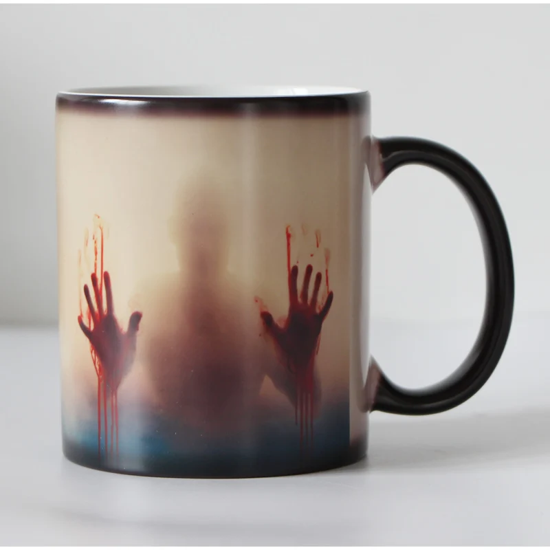 

Drop shipping Black Ceramic Zombie Color Changing Coffee Mug Heat sensitive Magic Tea cup mugs Christmas gift 110Z