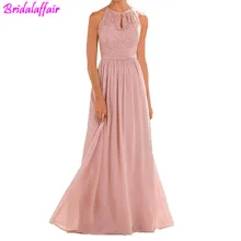 High Neckline Halter Lace Bridesmaid Dresses A-line Chiffon Floor-Length Wedding Party Prom Dresses 2018 uzun abiye elbise designer a line floor length jewel neckline anderaes bridesmaid dress