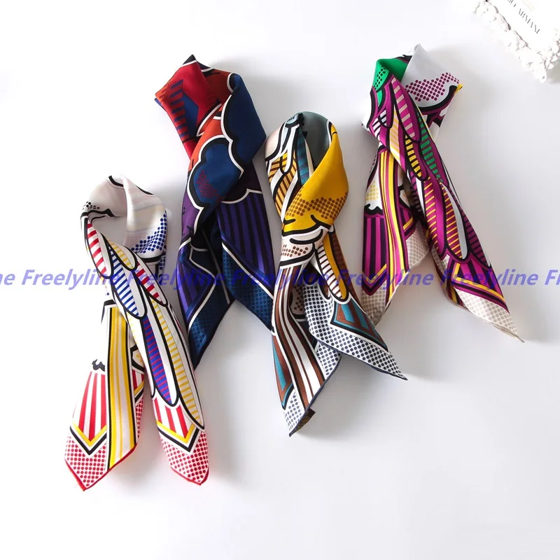 

Fashion Print 100% Silk Scarf Neckerchief Bandana Small Square Silk Scarves & Wraps Foulard Hand Rolled Edge
