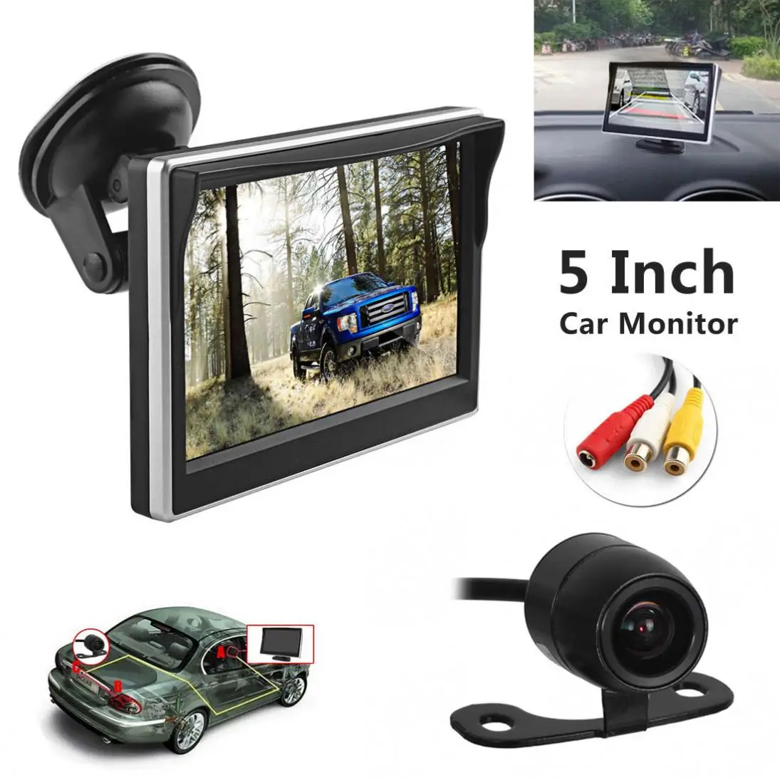 

5 Inch TFT LCD Screen Car Rear View Monitor 480x272 HD Digital Color + E306 18mm Color Car Camera