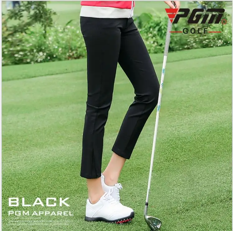 PGM на осень-зиму одежда для гольфа Для женщин Штаны высокоэластичный облешающий дышащие брюки карандаш 3/4 для гольфа, тенниса, однотонные спортивные штаны - Цвет: Черный