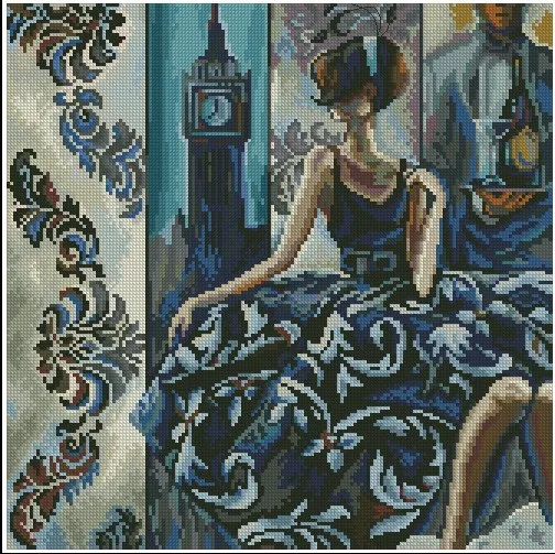 cs-2798 Cross Stitch Kit Glamorous Women in London Lady Girl Fabulous Places City rto