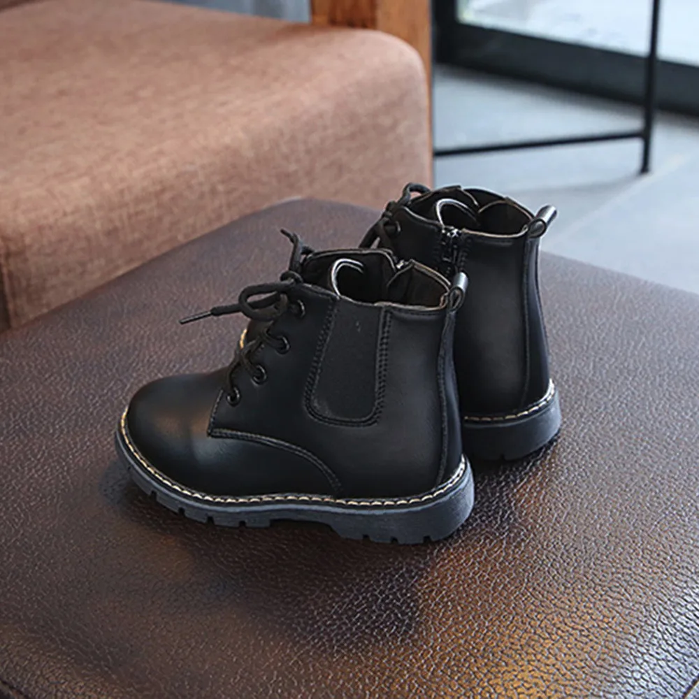 

2019 Boys Fashion Sneaker Solid Boots Kids Shoes Martin Boots Casual Children Boots Spring Leather Children Warm Winter Boots