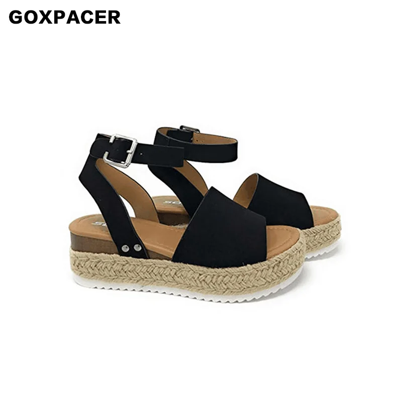 

GOXPACER 2019 Fashion Women shoe Summer sandals Wedge heel all-match Casual shoes Big yards sandals Hemp rope Free Shipping