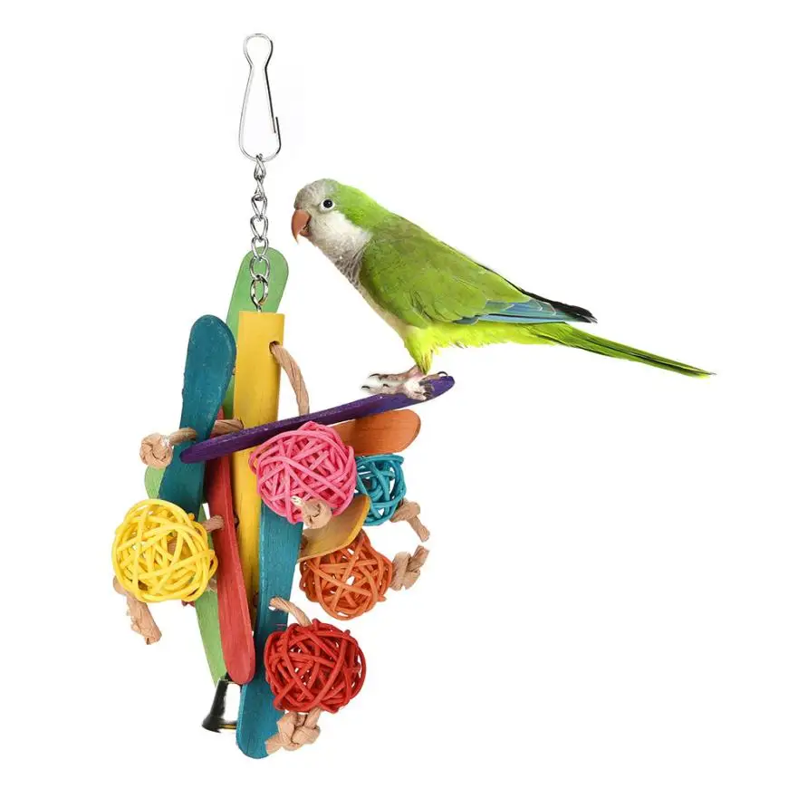 Transer New Funny 1pc Parrot Toy Parrot Hanging Toys Colorful Rattan Ball Bird Chewing Toy