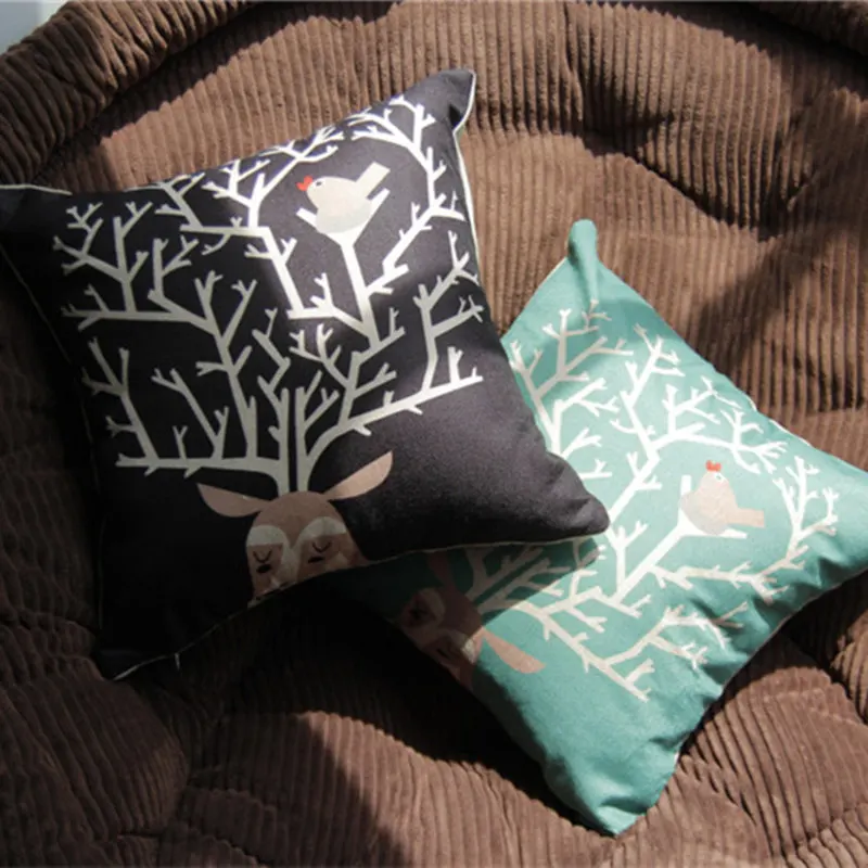 Linen Cushion Cover Deer Printed Decorative Pillows Home Decoration Accessories Easter Pillow Cover Cojines Decorativos Para Sof