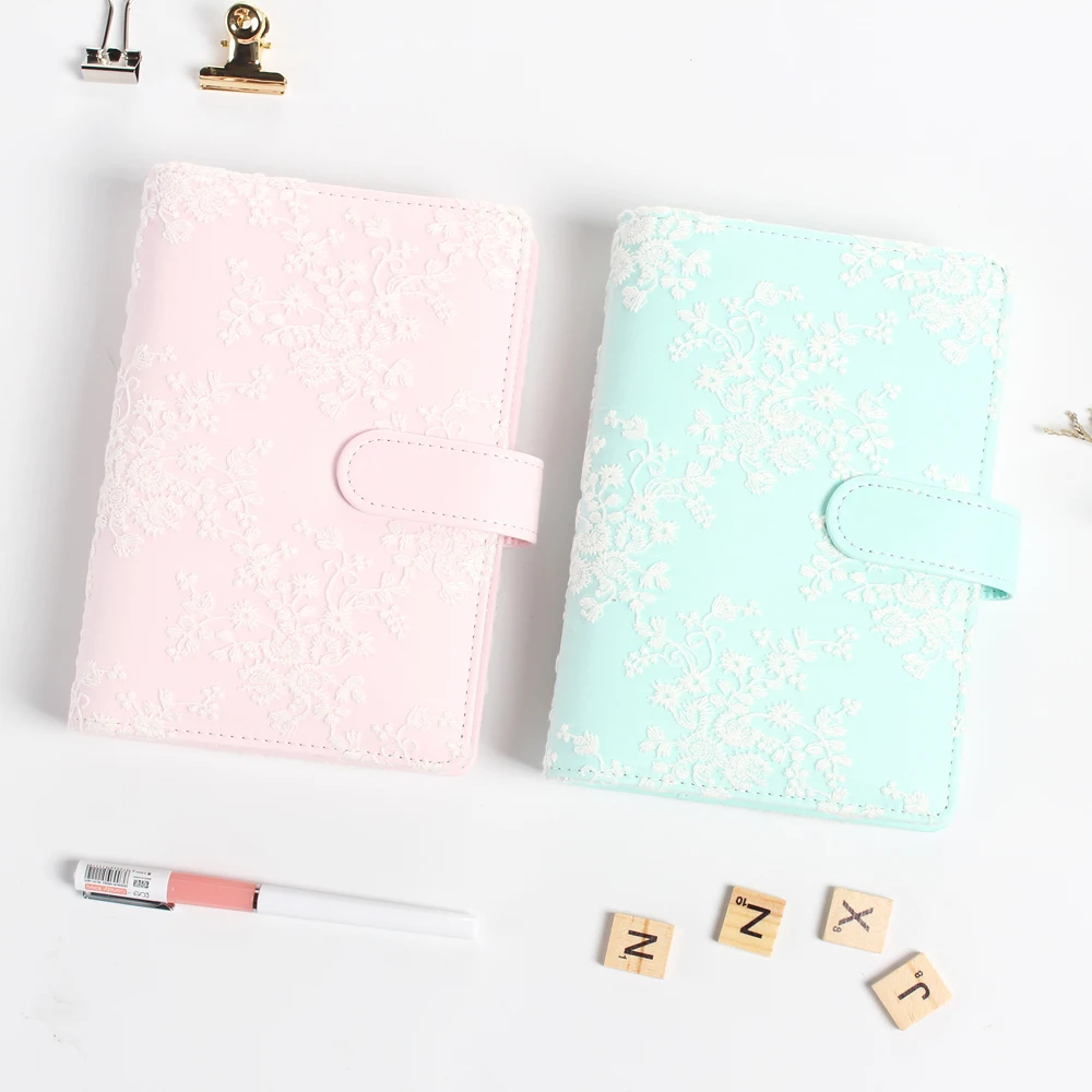 

Creative cute lace design leather spiral notebook stationery,person diary planner binder/agenda time organizer WJ-XXWJ393-