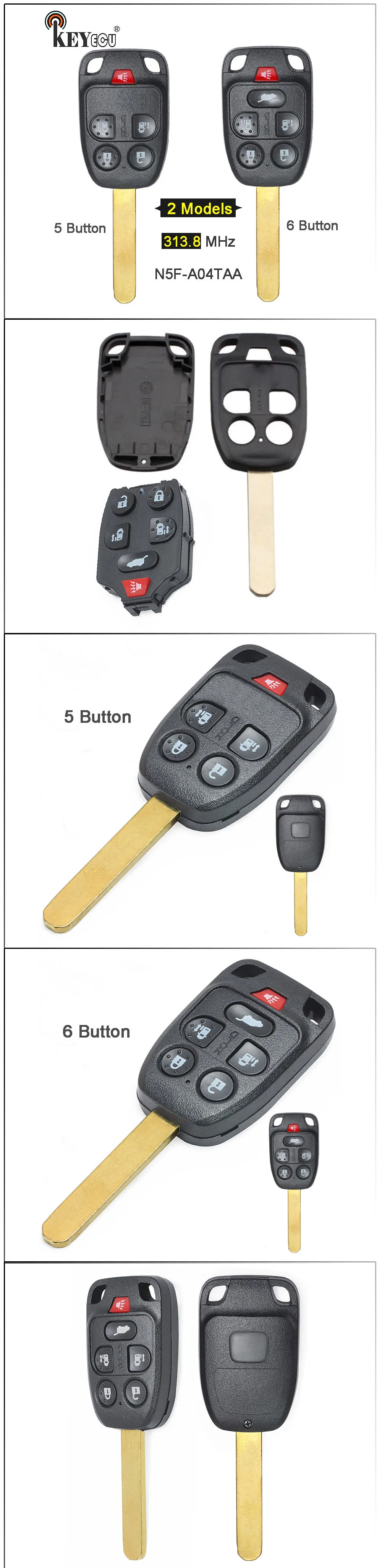 Keyforkess 313.8MHz FCC ID: n5F-A04TAA 4 1 5 1 5 / 6 Tasto Chiave A Distanza Fob per Honda Odyssey 2011 2012 2013 2014 6 Keyforkess 313.8MHz FCC ID: n5F-A04TAA 4 1 5 1 5 / 6 Tasto Chiave A Distanza Fob per Honda Odyssey 2011 2012 2013 2014 -