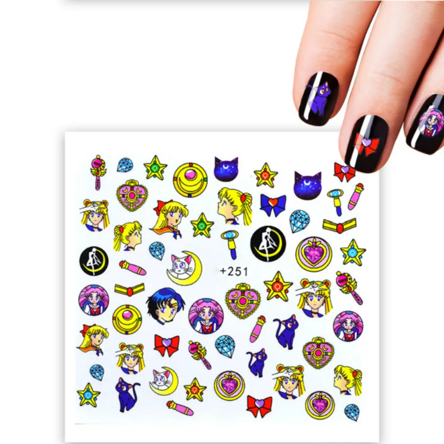 

1 PCS Nail Stickers Cartoon Sailor Moon Flower Stickers for Nails Lavender Nail Art Water Transfer Stickers Decals Mszs0x