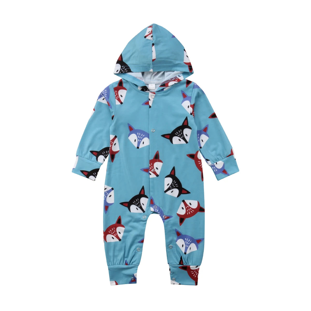 

Newborn Baby Rompers Suits Baby Girls Boys Long Sleeve Cute Fox Print Hooded Jumpsuits New Winter Fall Infant Outfits Clothes