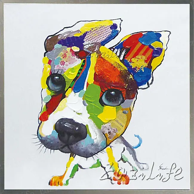 

Dog Oil painting On Canvas Wall Pictures Paintings For Living Room Wall Art cute dog plattle knife modern abstract hand painted